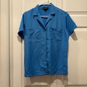 Vintage David Matthew Blue Short Sleeve Button Up Top - Size 8